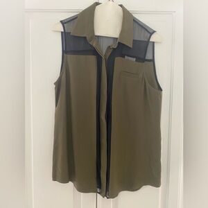 Parker army green and mesh tank blouse